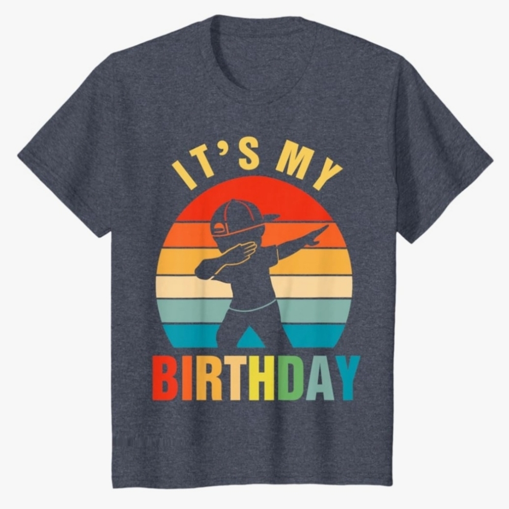 It's My Birthday Dab T-Shirt - Heather Blue - Medium - Youth